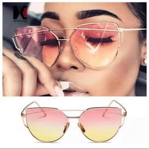 Pink/Yellow Ombré Aviator Sunglasses w/Gold Frames